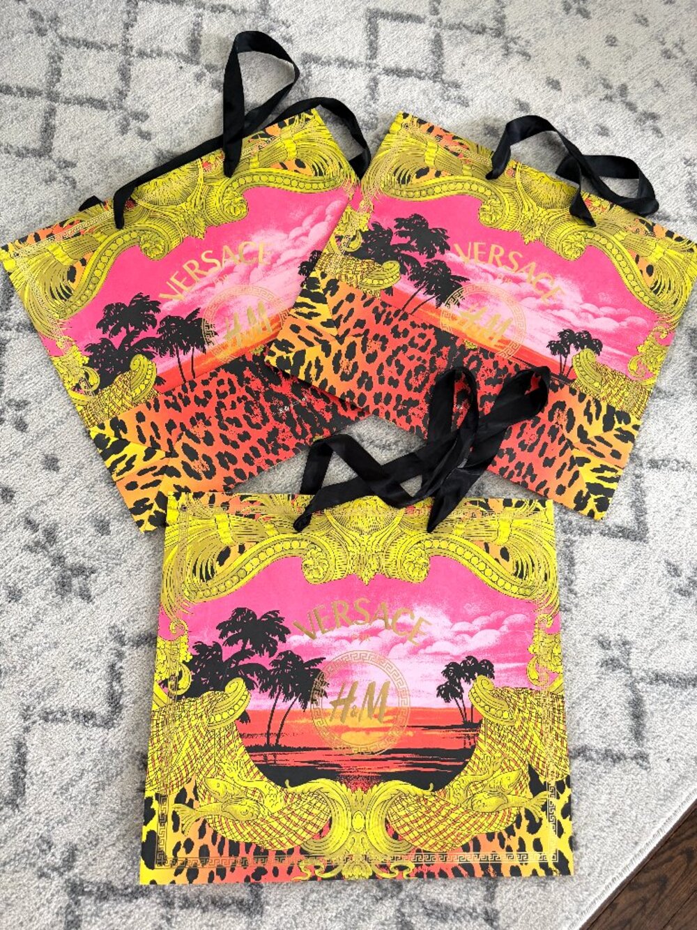 Lot of 3 Versace for H&M Large Paper Shopping Bags Brand New